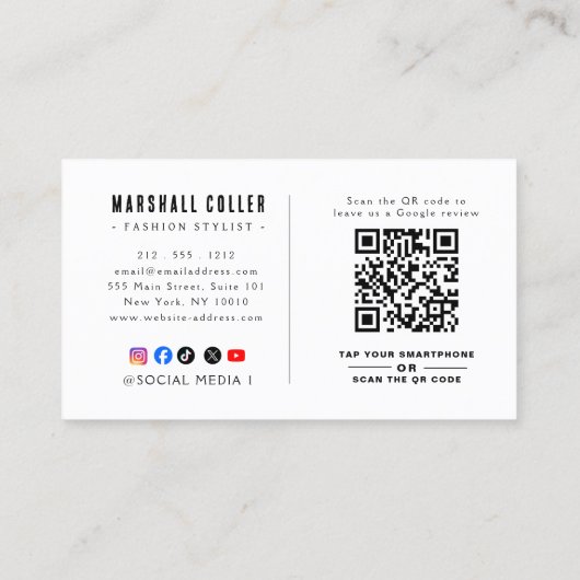 Carte De Visite Google Restaurant Logo QR Code (Dos)