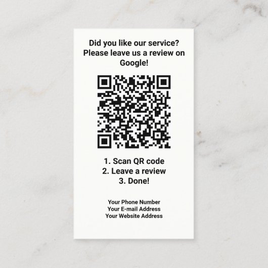 Carte De Visite Google Review Avec Lien Code QR Marqué (Dos)