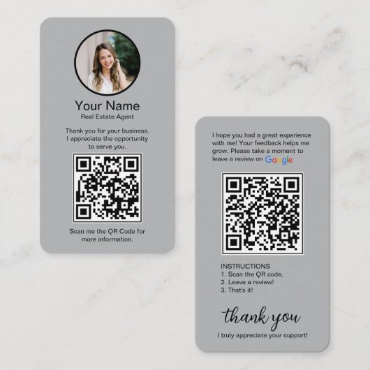 Carte de visite Google Review avec photo et code Q (Devant / Derrière)