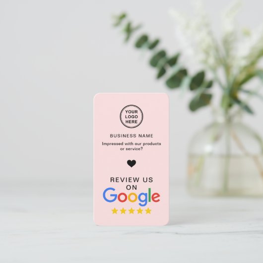 Carte De Visite Google Review Avec QR Code Soft Rose (Debout devant)