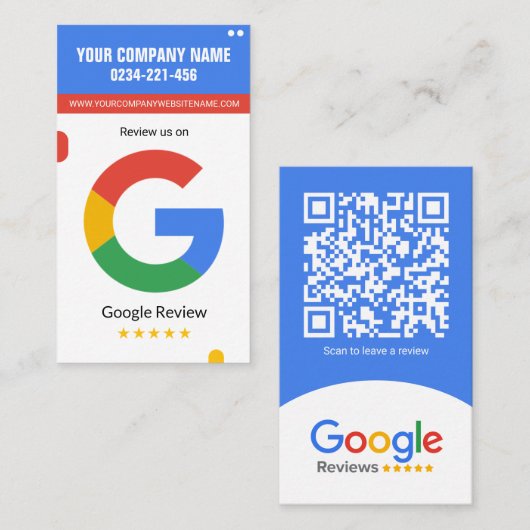 Carte De Visite Google Review Card Pour toute entreprise (Devant / Derrière)