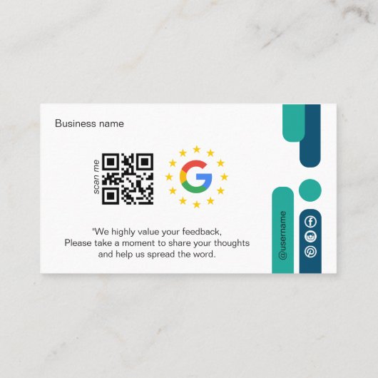 Carte De Visite Google Review My Business Modern Qr Code (Dos)