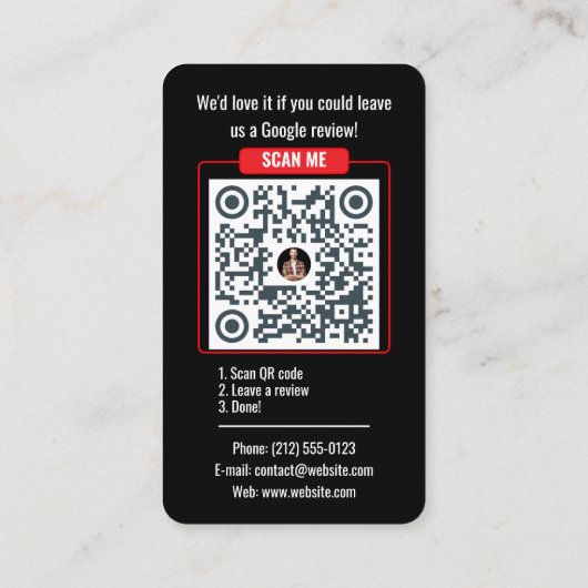 Carte De Visite Google Review QR Code Business Card - Black  (Dos)
