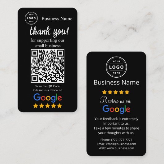 Carte De Visite Google Review Request Card with QR code (Devant / Derrière)