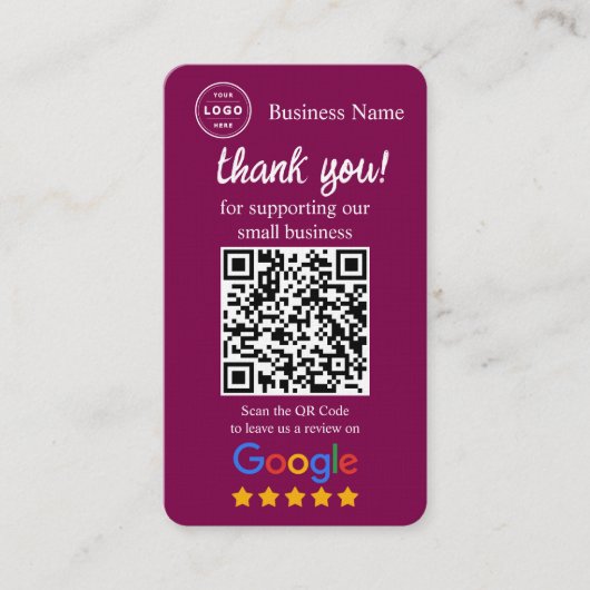 Carte De Visite Google Review Request Card with QR code (Devant)