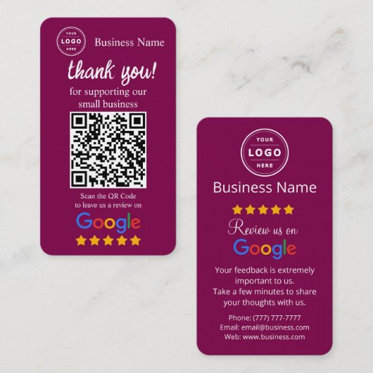 Carte De Visite Google Review Request Card with QR code (Devant / Derrière)
