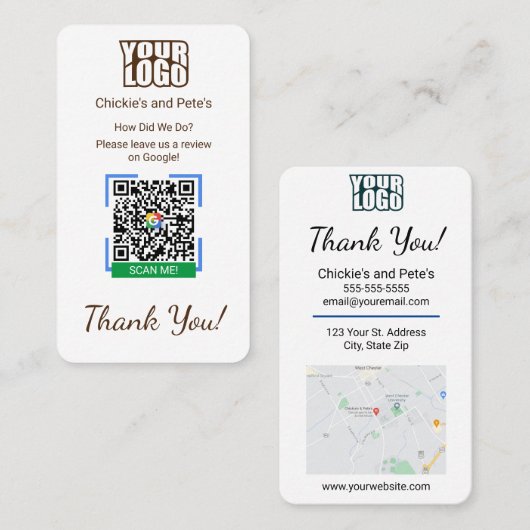 Carte De Visite Google Review With Map & QR Code Link Modèle (Devant / Derrière)