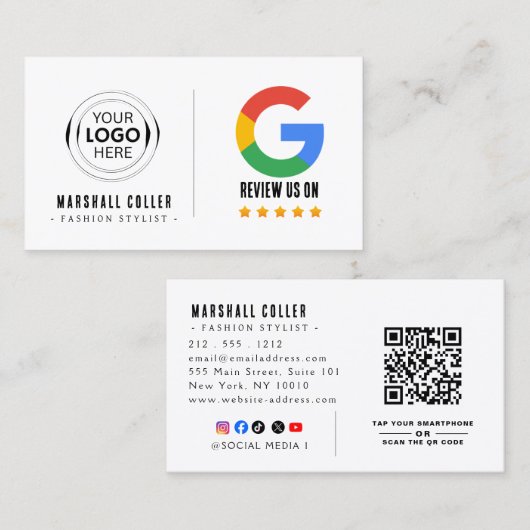 Carte De Visite Google Review With QR Code Link Business Card (Devant / Derrière)
