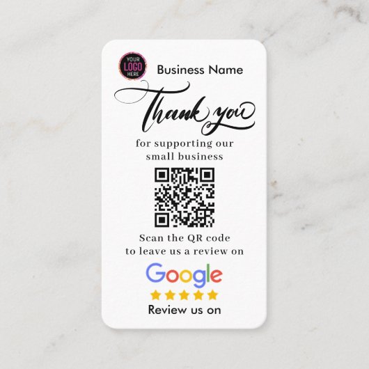 Carte De Visite Google Reviews With Thank You And QR Code Business (Devant)