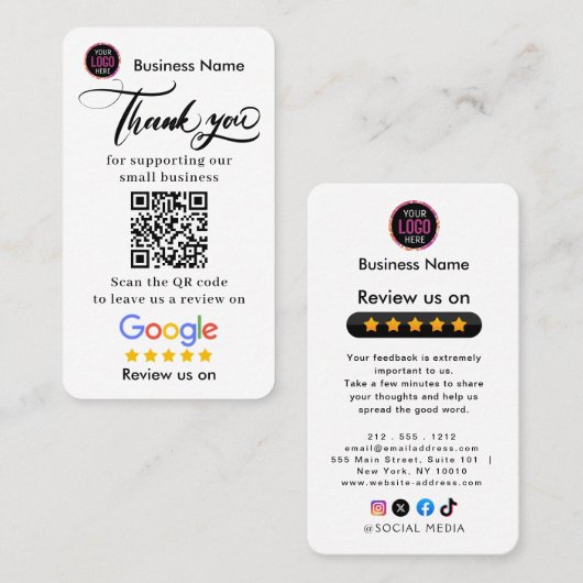 Carte De Visite Google Reviews With Thank You And QR Code Business (Devant / Derrière)