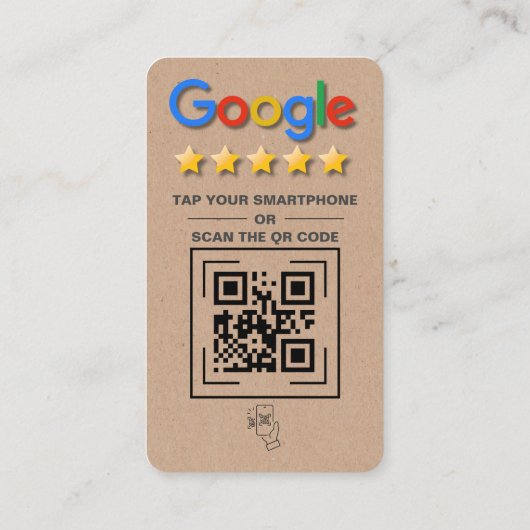 Carte De Visite Google Revoir QR Code Kraft Rustic Tap pour révise (Dos)