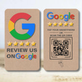 Carte De Visite Google Revoir QR Code Kraft Rustic Tap pour révise