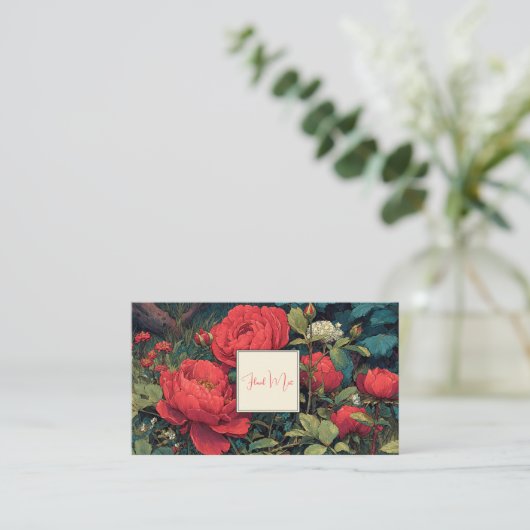 Carte De Visite Gothic Fairytale Ruby Red Peony Floral (Debout devant)