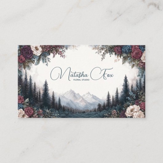 Carte De Visite Gothic Rose Frame Moody Mountain Forest (Devant)