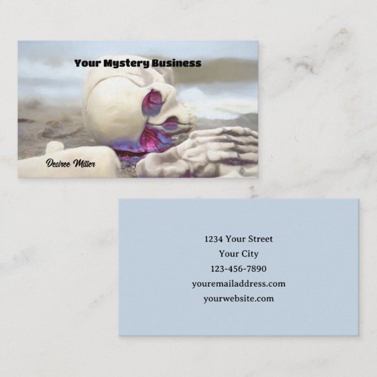 Carte De Visite Gothic White Pink Skeleton On Beach (Devant / Derrière)