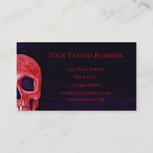 Carte De Visite Gothique Crâne Girly Metallic Rouge Purple Tattoo (Dos)
