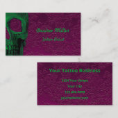 Carte De Visite Gothique Crâne rose néon vert artiste de tatouage (Devant / Derrière)