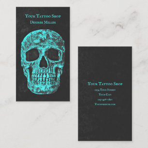 Carte De Visite Gothique Crâne Turquoise Grunge Tattoo Shop
