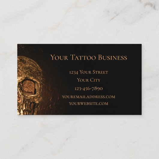 Carte De Visite Gothique Crâne visage brillant or noir Tatouage Bo (Dos)