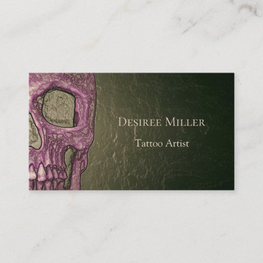 Carte De Visite Gothique Crâne visage brillant rose vert Tatouage (Devant)