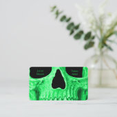 Carte De Visite Gothique Crâne visage Neon vert Tattoo Shop noir (Debout devant)