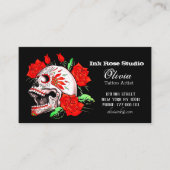 Carte De Visite Gothique Élégant Crâne Et Red Roses Studio Busines (Devant)