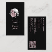 Carte De Visite Gothique Floral Tattoo Artiste QR Code (Devant / Derrière)