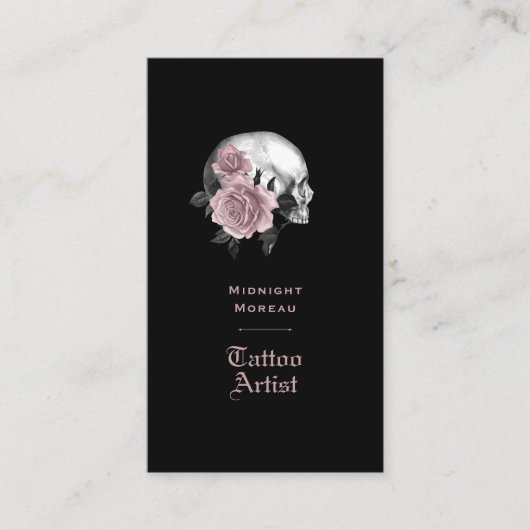 Carte De Visite Gothique Floral Tattoo Artiste QR Code (Devant)