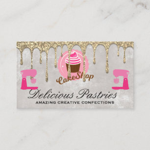 Carte De Visite Goutte de Paillettes Dorées Cupcake Pâtisserie
