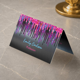 Carte De Visite Gouttes chic noir rose vif bleu