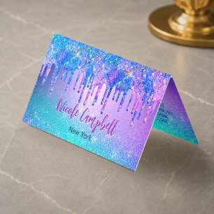 Carte De Visite Gouttes de paillettes dégradées bleu violet chic