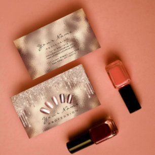 Carte De Visite gouttes roses de manucure dorée avec paillettes