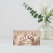 Carte De Visite  gouttes roses de manucure dorée avec paillettes (Debout devant)