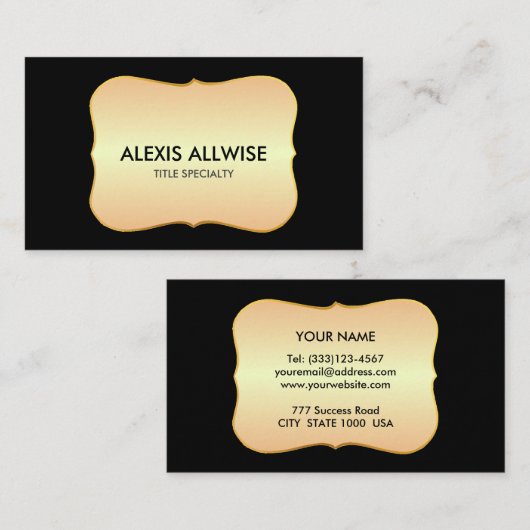 Carte De Visite Gradient d'or rustique chic sur noir (Devant / Derrière)