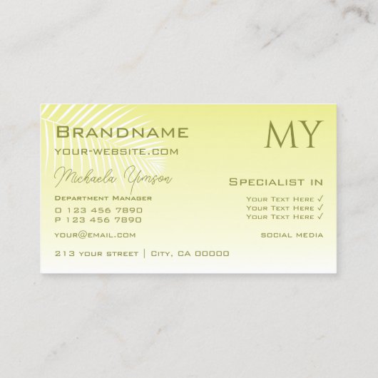 Carte De Visite Gradient jaune clair et feuille de palme avec Mono (Dos)