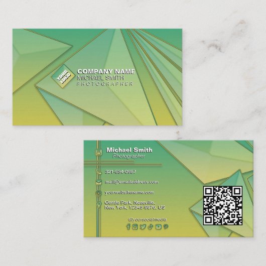 Carte De Visite Gradient moderne 3D géométrique Abstrait QR Code C (Devant / Derrière)
