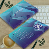 Carte De Visite Gradient Turquoise 3D Médias sociaux Marine bleu Q