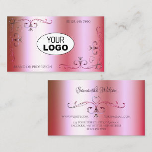 Carte De Visite Gradient vert rose brillant avec logo ornemental