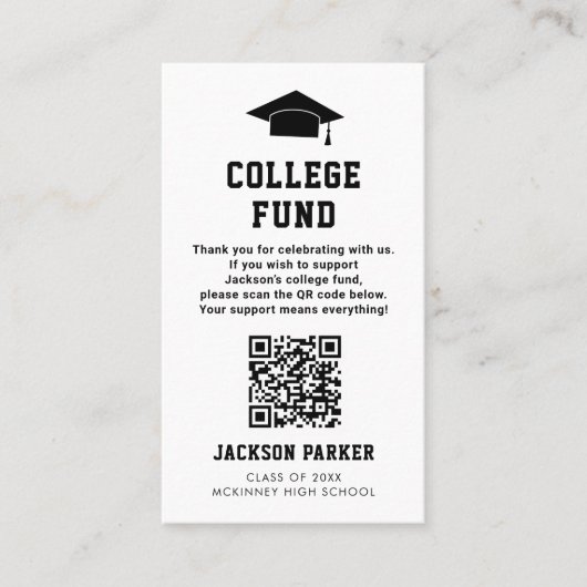 Carte De Visite GradParty College Fund QR Code Card (Devant)