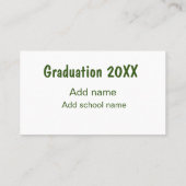 Carte De Visite Graduation 20XX ajouter nom année école vert moder (Dos)