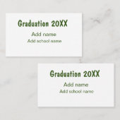 Carte De Visite Graduation 20XX ajouter nom année école vert moder (Devant / Derrière)