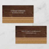 Carte De Visite Grain de bois | Cuir Tan Double Trait (Devant / Derrière)