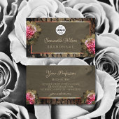 Carte De Visite Grain en bois foncé Brown Roses roses roses Arbre 