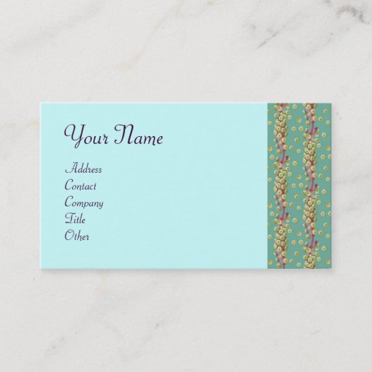 Carte De Visite GRAINES BLANCHES , bleu clair jaune vert rose viol (Devant)