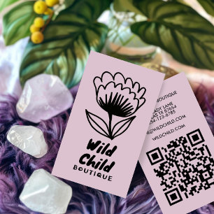 Carte De Visite GRAND BOLD BLOOM Rustic Minimal Floral QR code