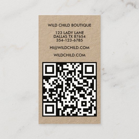 Carte De Visite GRAND BOLD BLOOM Rustic Minimal Floral QR code (Dos)