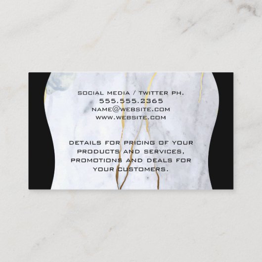 Carte De Visite Grand Modèle de code QR | Marbre Gold Flakes (Dos)