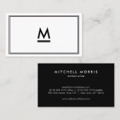 Carte De Visite Grand Monogramme moderne initial en noir et blanc (Devant / Derrière)