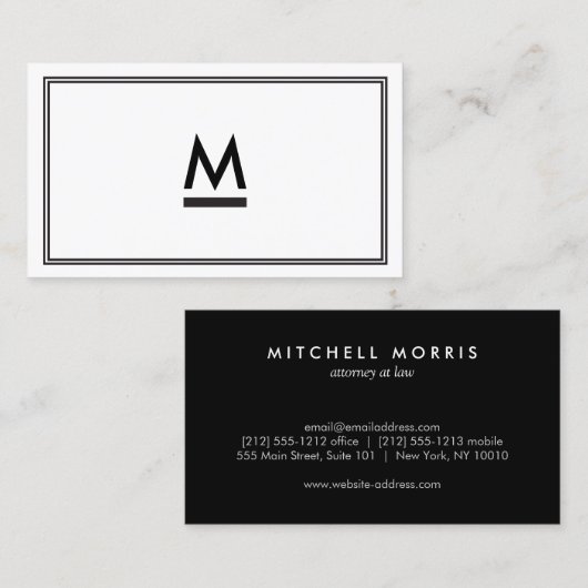 Carte De Visite Grand Monogramme moderne initial en noir et blanc (Devant / Derrière)