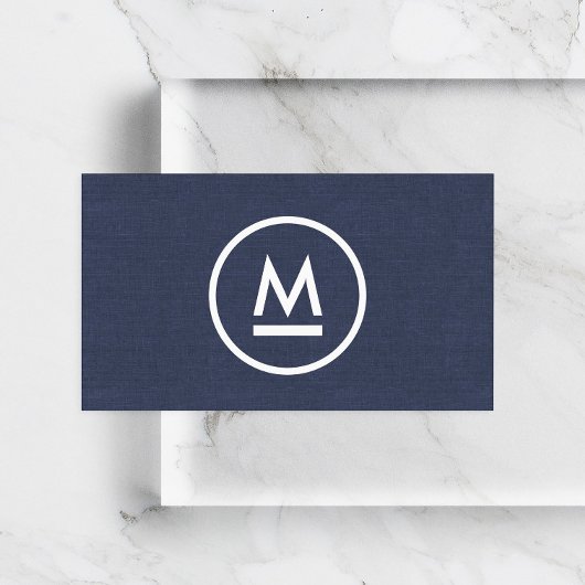 Carte De Visite Grand Monogramme moderne initial sur le lin bleu m